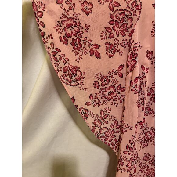 Catherines Womens Blouse 1X 18/20 Semi Sheer Boho Pink Floral Butterfly Sleeve - Picture 5 of 11